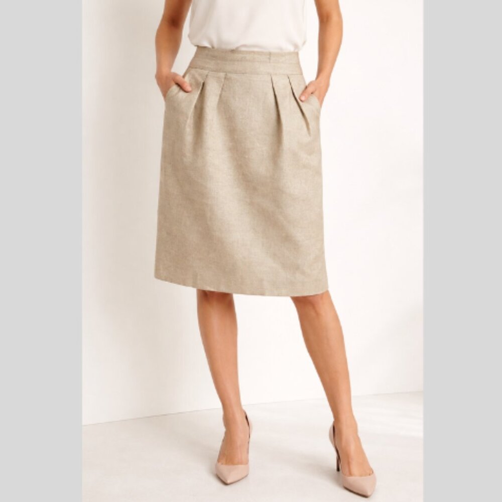Talbots Linen Skirt Oatmeal Metallic Size 10 NWT